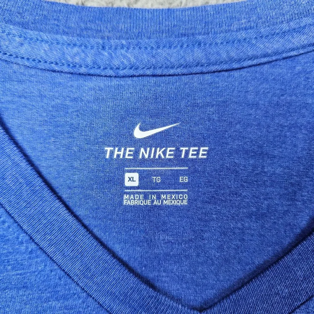 Nike Florida Gators Shirt Men Large Blue V Neck Spell Out Logo NCAA Sports